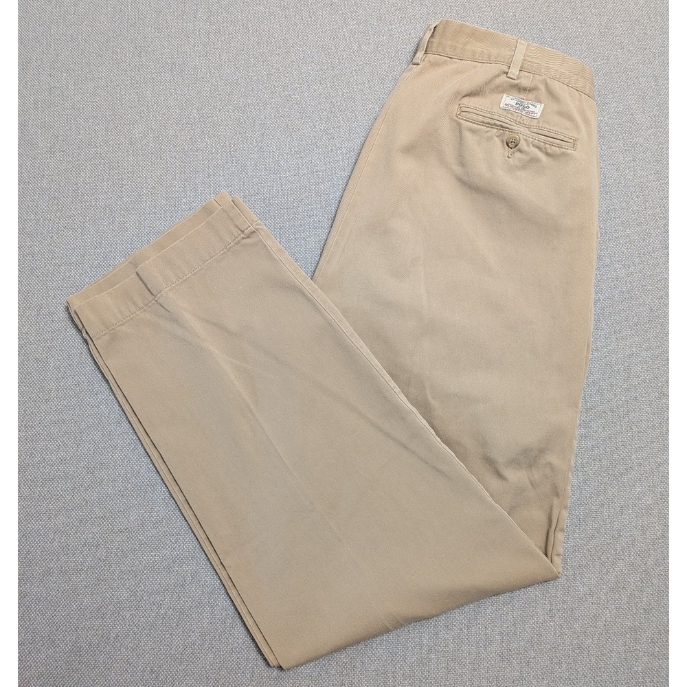 Polo Ralph Lauren Men's 34x32 Khaki Chino Pants Cotton Flat Front Prep Office